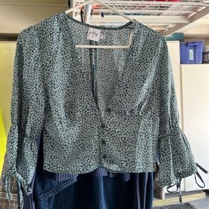 floral teal blouse